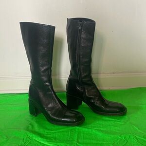 Free Lance Paris 37 Black Leather Calf-High Boots Vintage